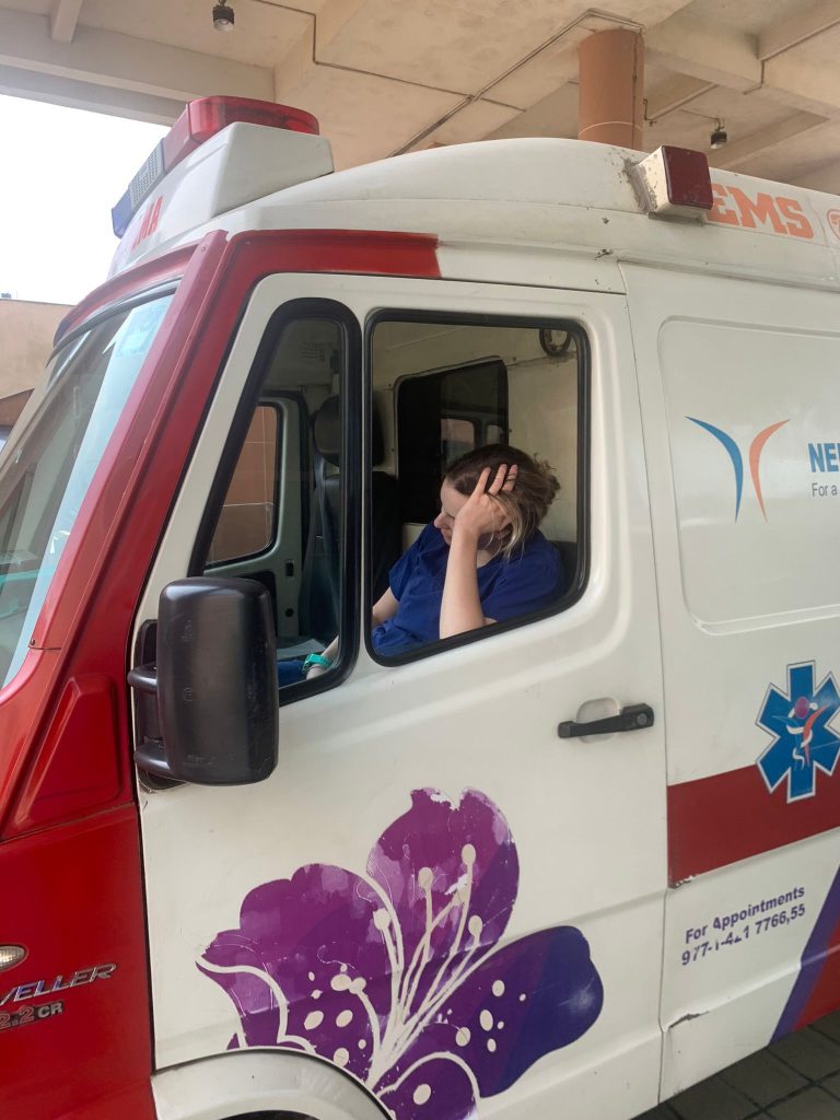 Medical elective students alongside an ambulance during their Nepal placement